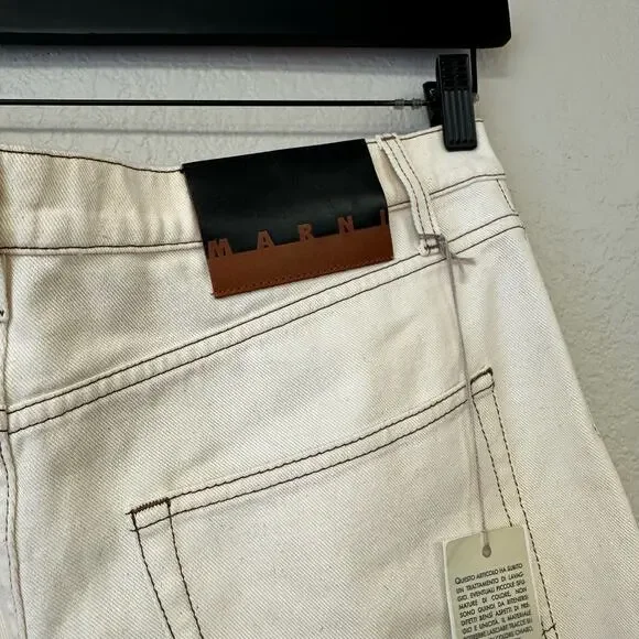 NWT MARNI Raw Cotton Drill White Size 29 Contrast Stitch Straight Leg Jeans